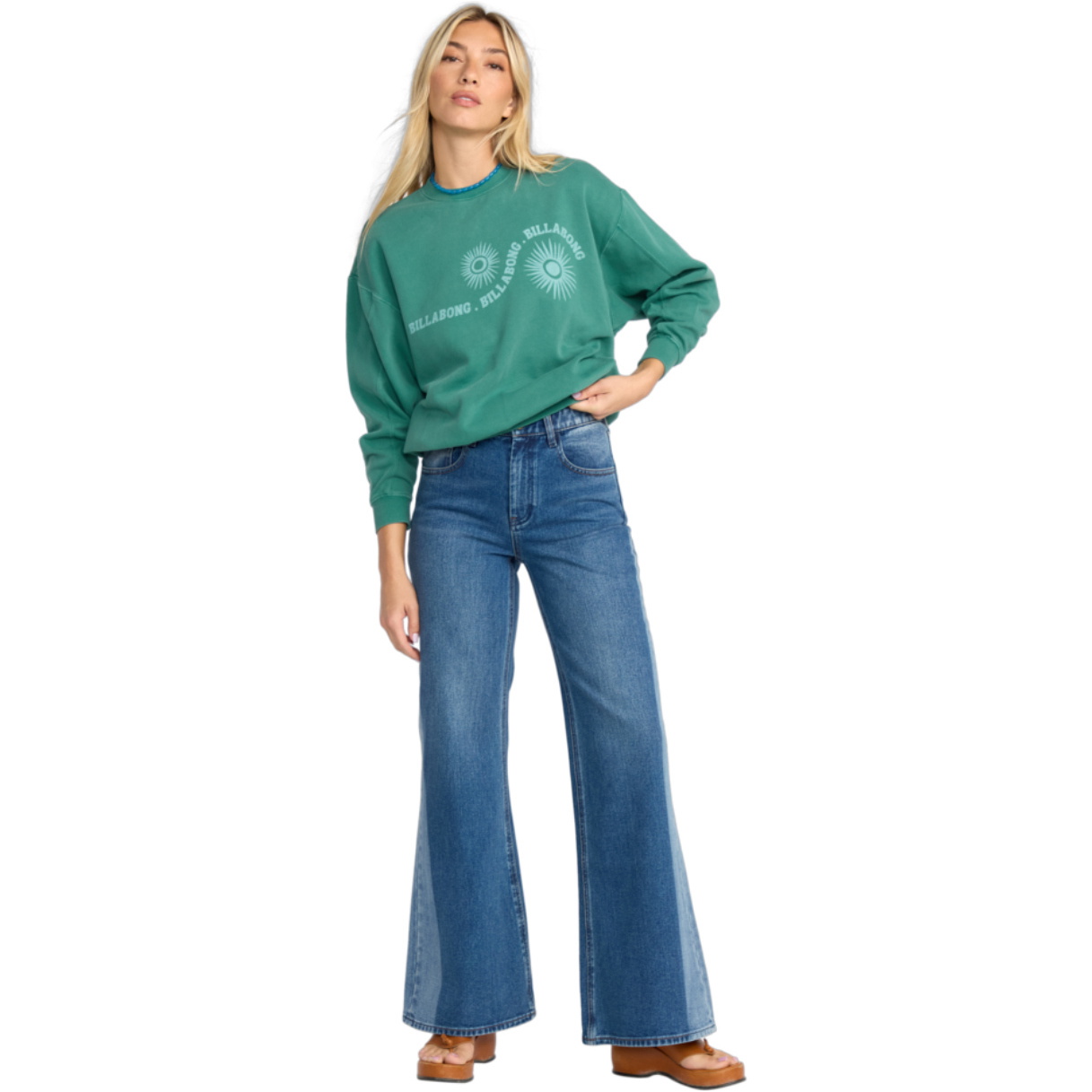 2025 Billabong Womens Time For Kendal Sweatshirt 24B463505 - Evergreen
